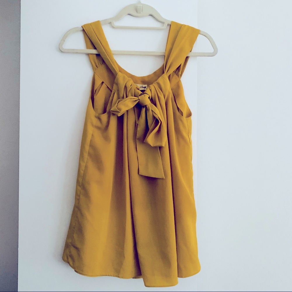 Anthropologie golden yellow bow top